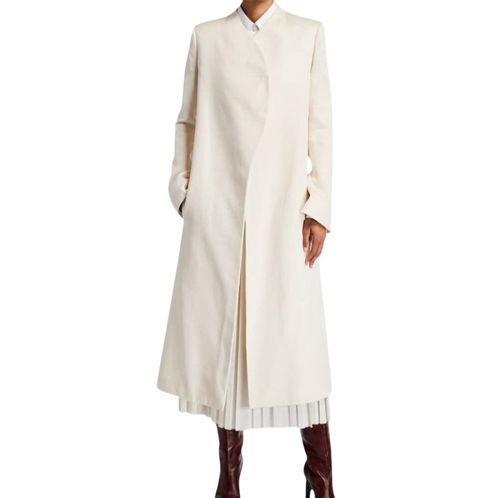 The Row Marion Coat in Pearl White US 0 Midi Flared Sleeves Cotton & Silk Authen